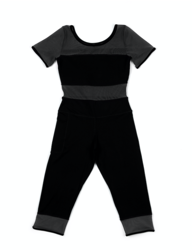Bella bodysuit with sheer paneling (cropped leg)